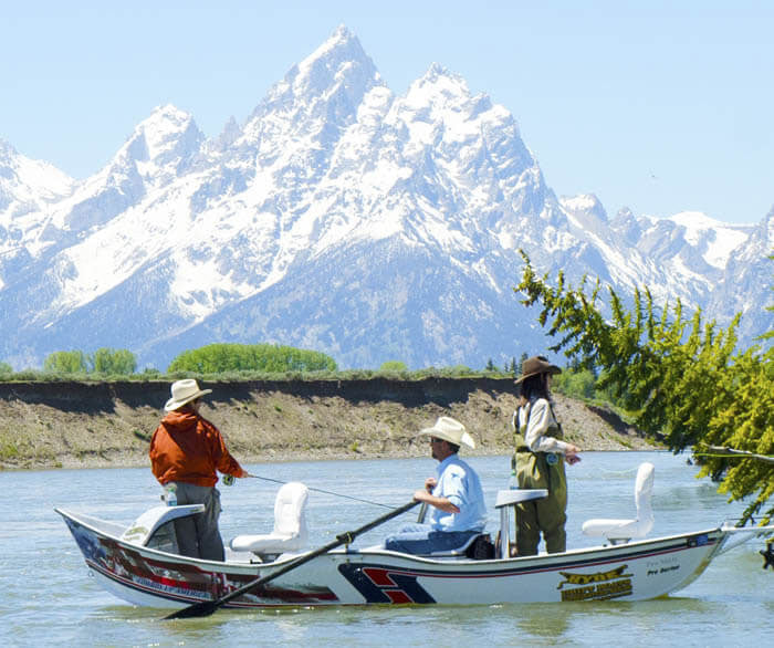 Drift boat on the Snake River near the Tetons